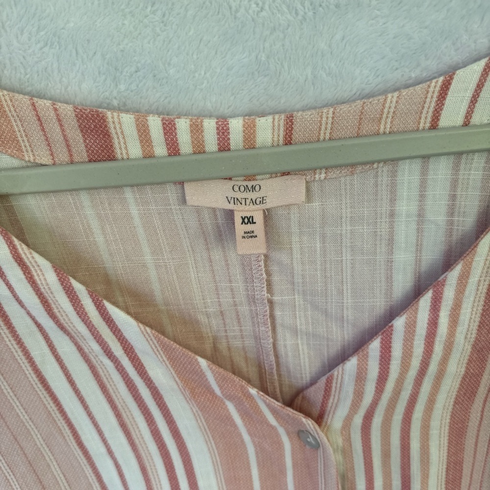 PLUS SIZE Como Vintage Pink and Cream Striped Blouse size XXL - Picture 2 of 9